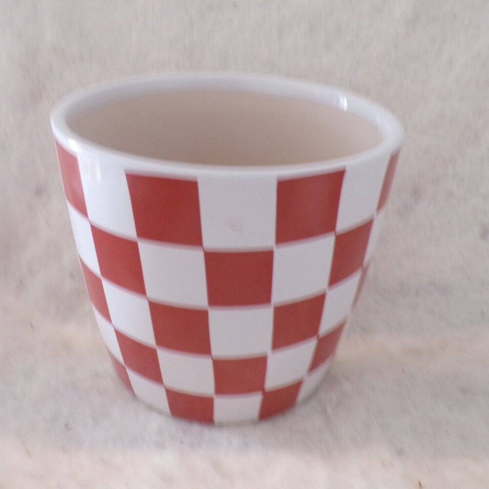 Checkered Pattern Red/White Ceramic Flower Pot Planter New
